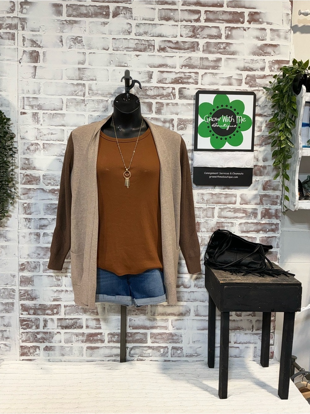 Women’s Two-Tone Open Cardigan Sweater - Beige & Brown
